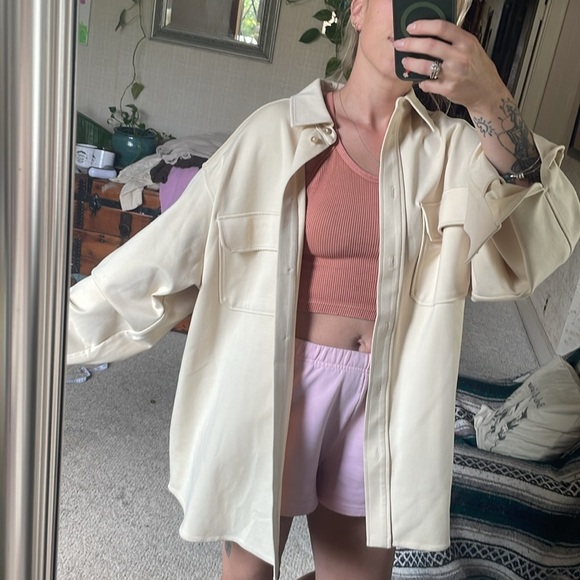 H&M Cream Lightweight Oversized Shirt Jacket Casual Fit - Picture 9 of 13